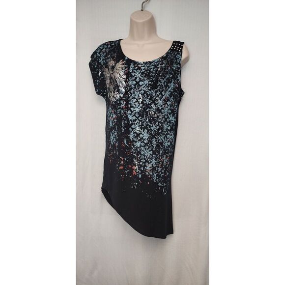 Adiktd Asymmetric Hem Mini Multicolor Black Dress Size Large - Picture 2 of 7